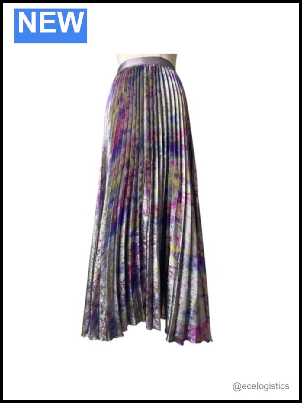Women's Metallic Pleated Midi Skirt – Shiny Finish, High Waist Bias Cut A-Line